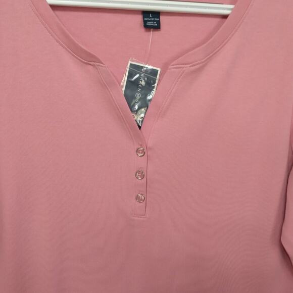Karen Scott Cotton Henley Top Size M 3/4 Sleeves Dark Pink New - Picture 5 of 7
